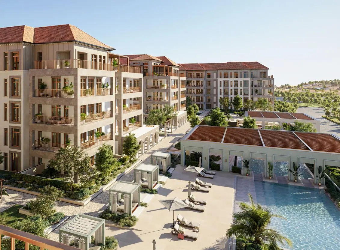 Nawayef Park Views Mediterranean architecture with lush island greenery