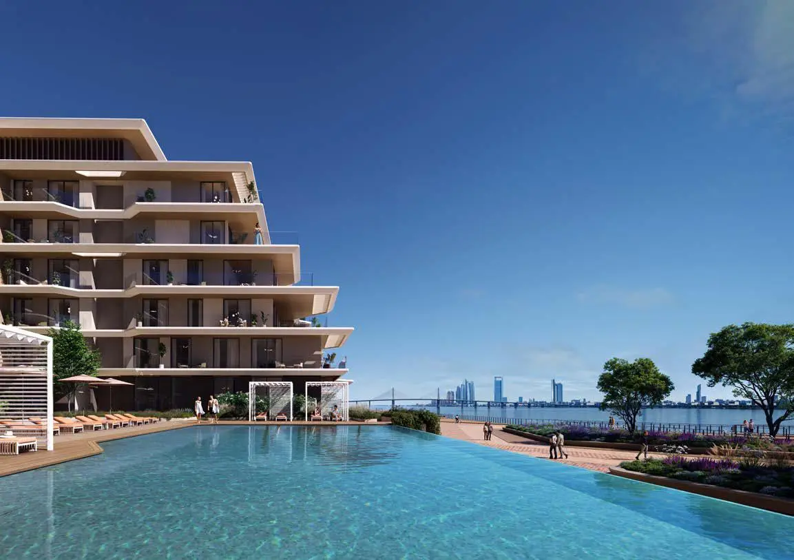 Sunset view over Bashayer Residences waterfront, emphasizing premium apartments, penthouses, and luxury real estate lifestyle.jpg