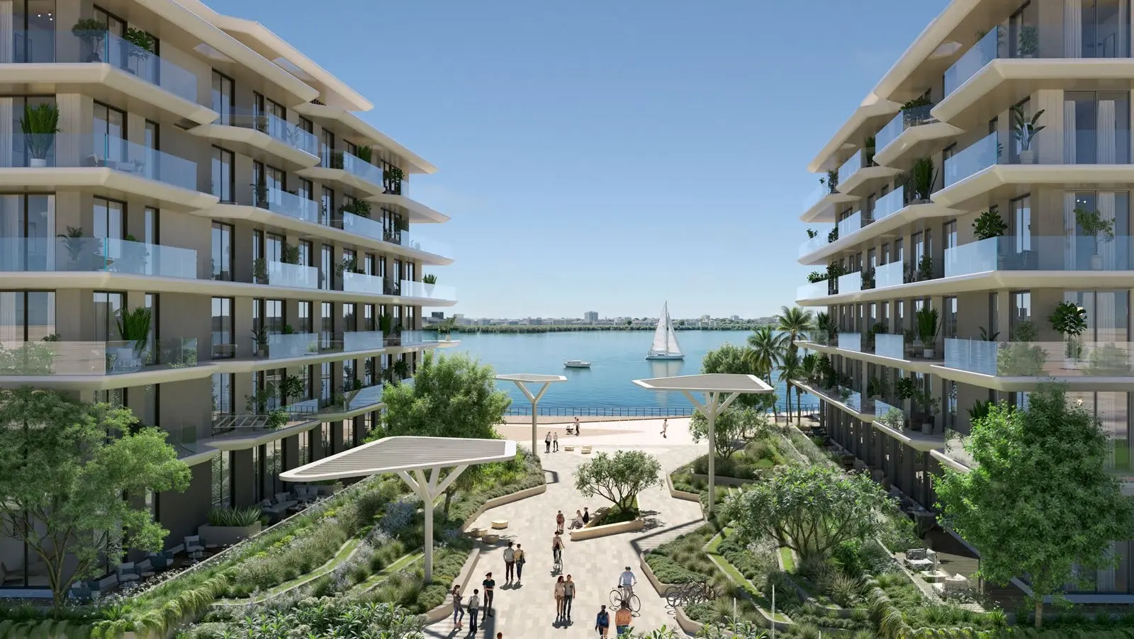 Panoramic skyline view from Bashayer Residences rooftop infinity pool showcasing modern coastal real estate lifestyle.jpg