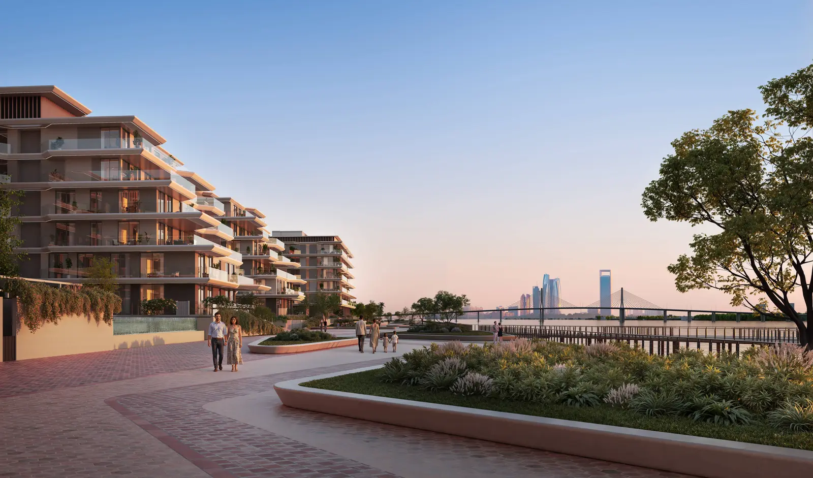 Bashayer Residences Hudayriyat Island evening exterior highlighting warm lighting, premium finishes, and a refined coastal lifestyle setting..jpg