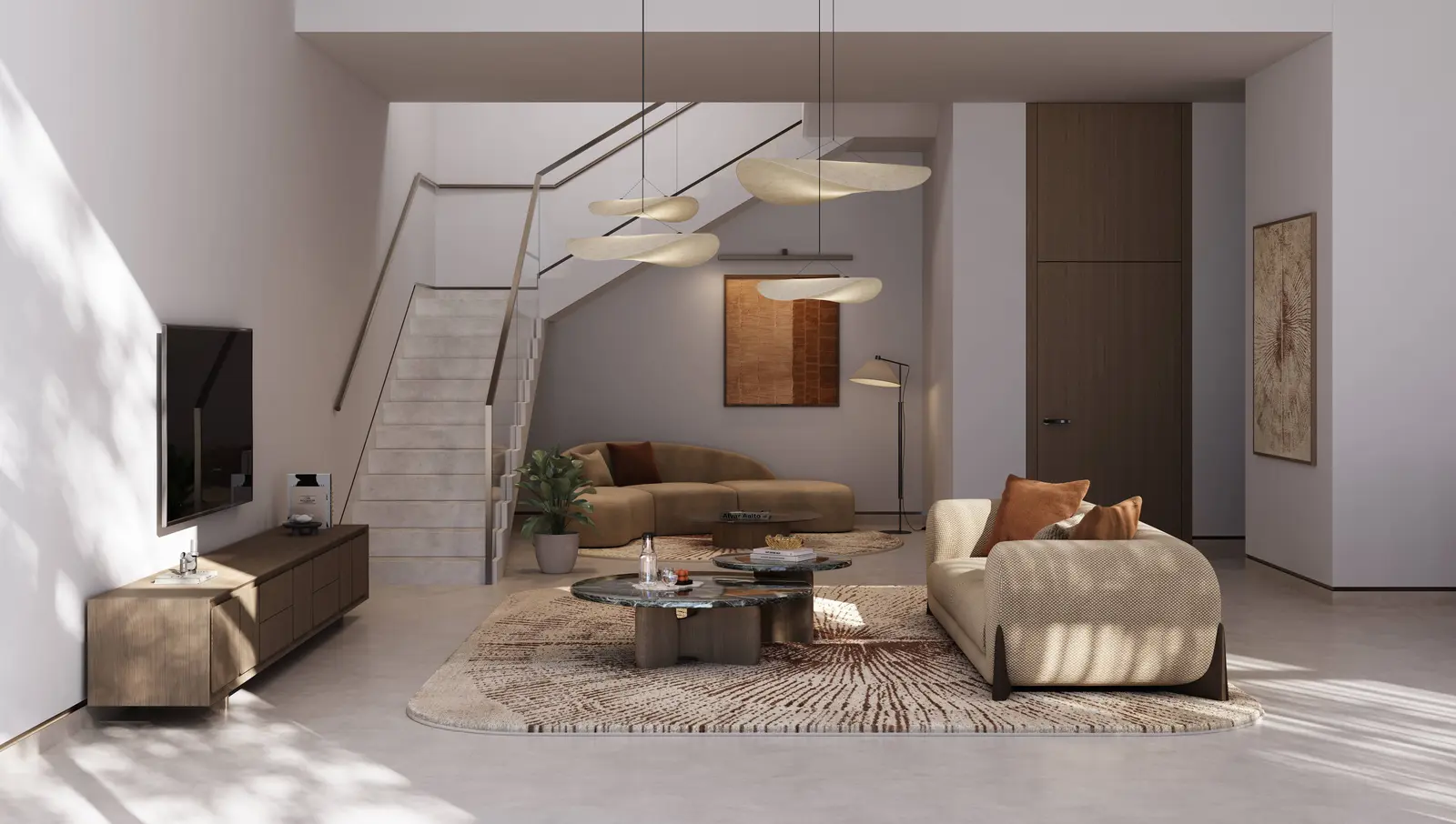 Bashayer Residences Hudayriyat Island living room featuring open-plan layout, floor‑to‑ceiling windows, and bright contemporary interiors (4).jpg